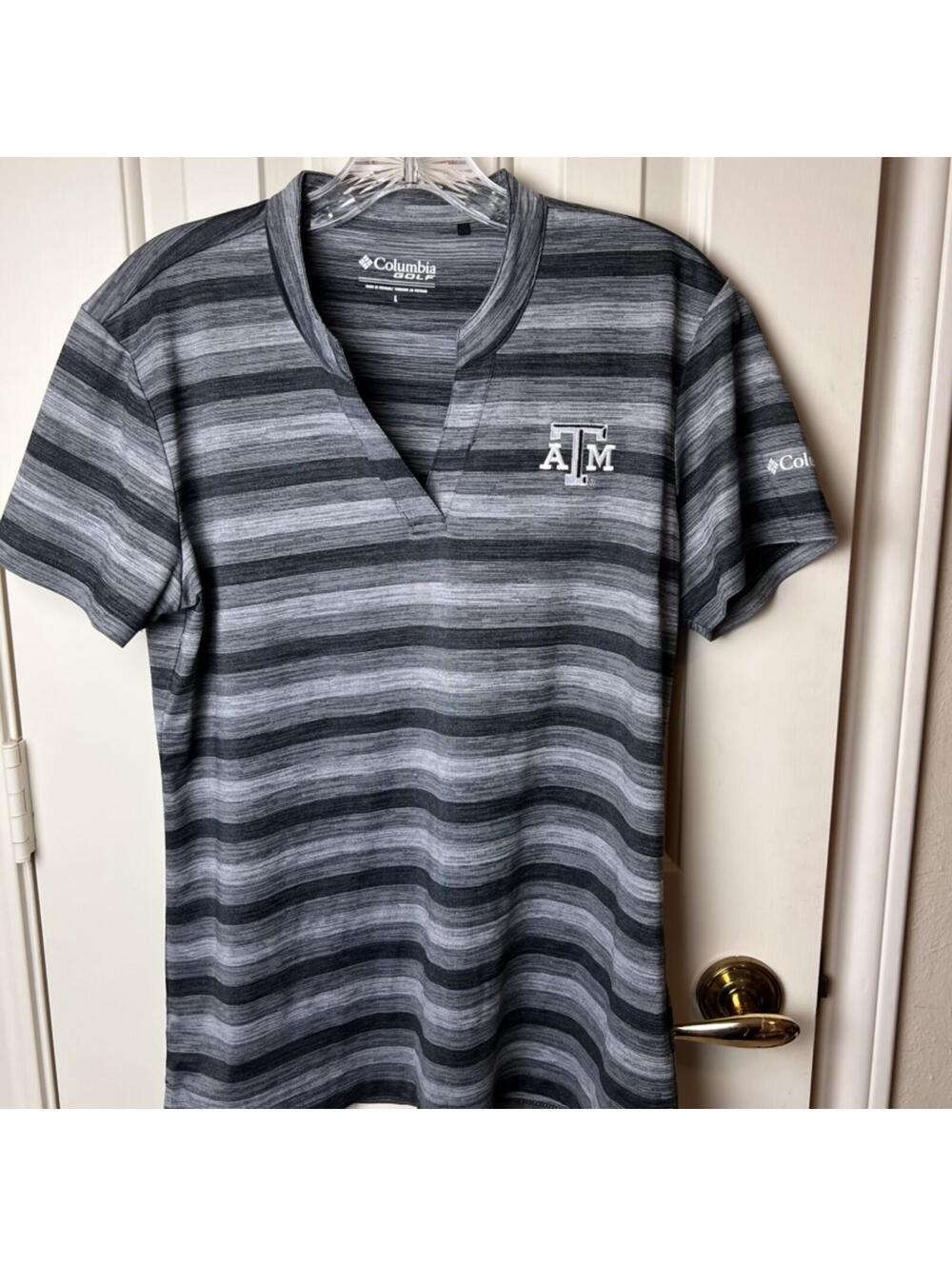 Columbia Golf Omni-Wick Chatter Polo, Womens Gray-Heather Striped, Texas A&M LRG